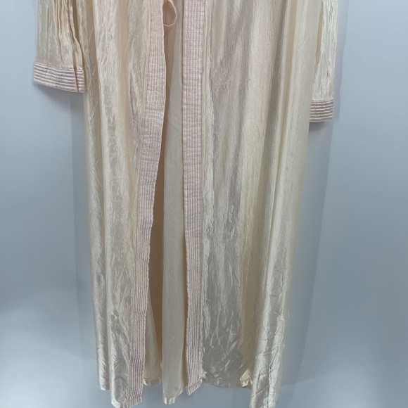 Vintage 80s Nylon Anthony Richards Long Lightweight Cream Robe with Pockets Larg - Picture 10 of 12
